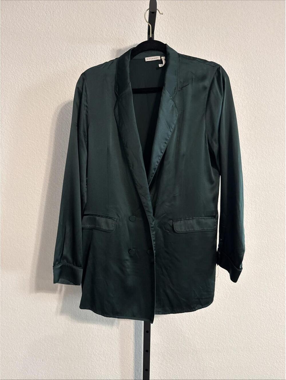 Silk Laundry Relaxed Blazer Green Silk Double Breasted Jacket Sz SM